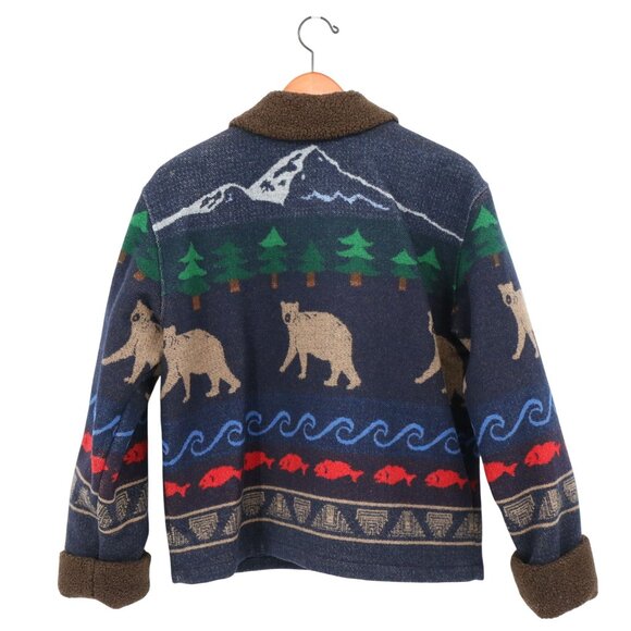 Pendleton Originals Vintage Wool Blanket Coat Cabin Bear Fish Sherpa Women's S - Picture 9 of 9